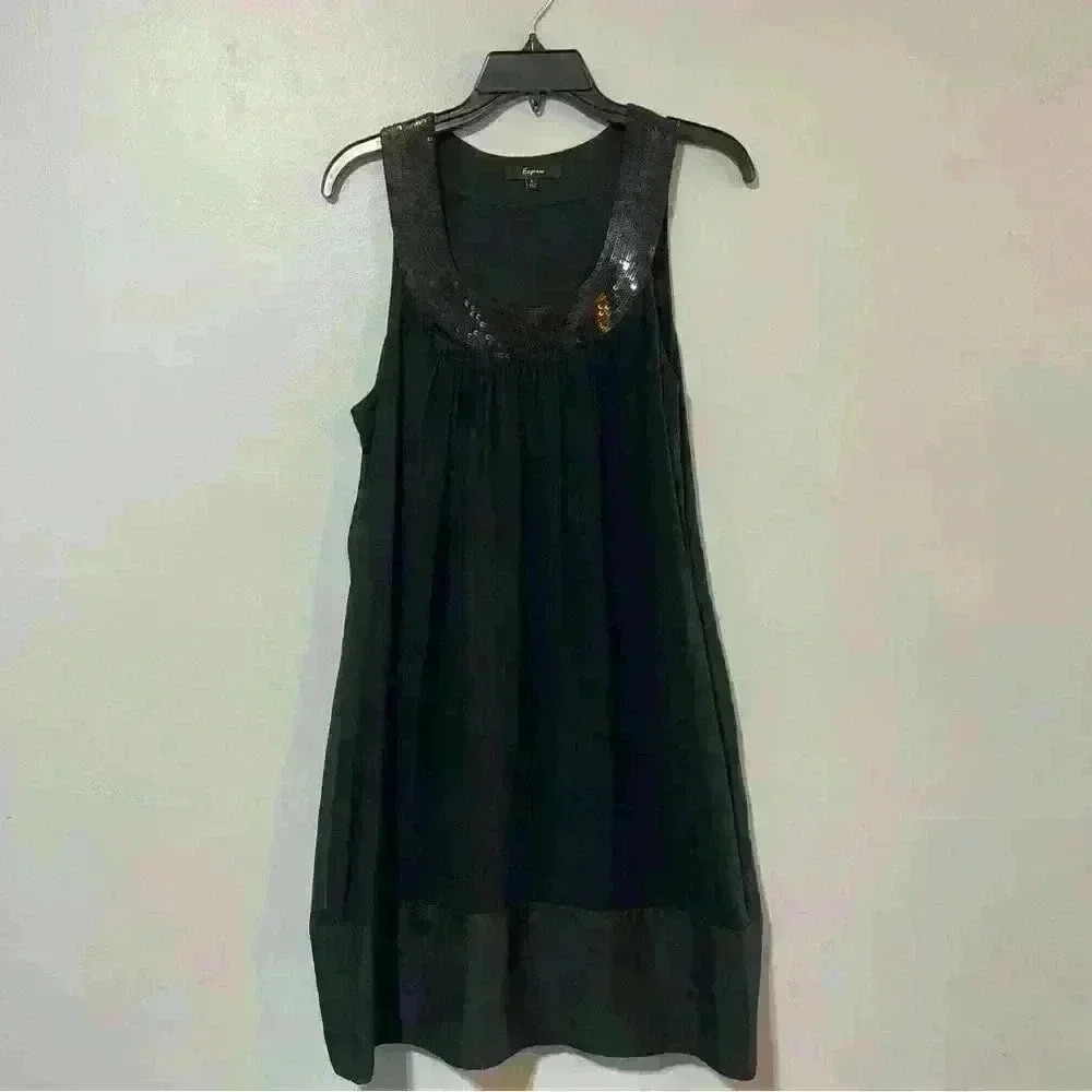 Express Women's Black Sleeveless  100% Silk Dress Sz L Party Cocktail Classic